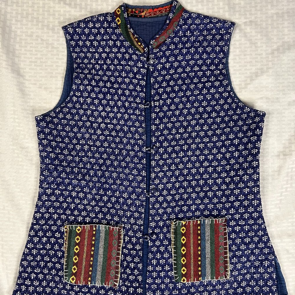 Upcycled Vintage Hippie/Boho Asian Inspired Reversible Quilted Vest Cotton M